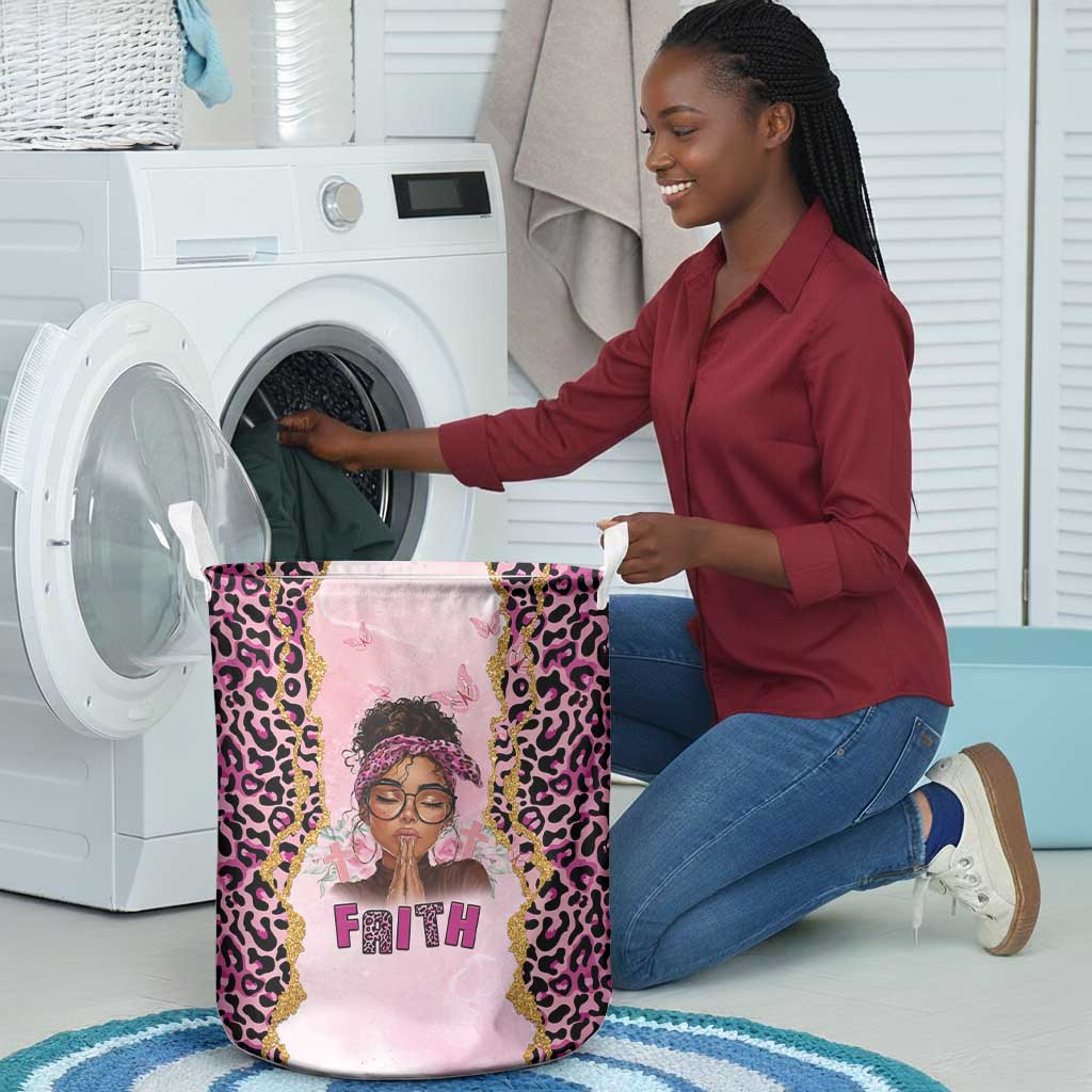 Black Her Story Laundry Basket Faith Pink Leopard - African Pride