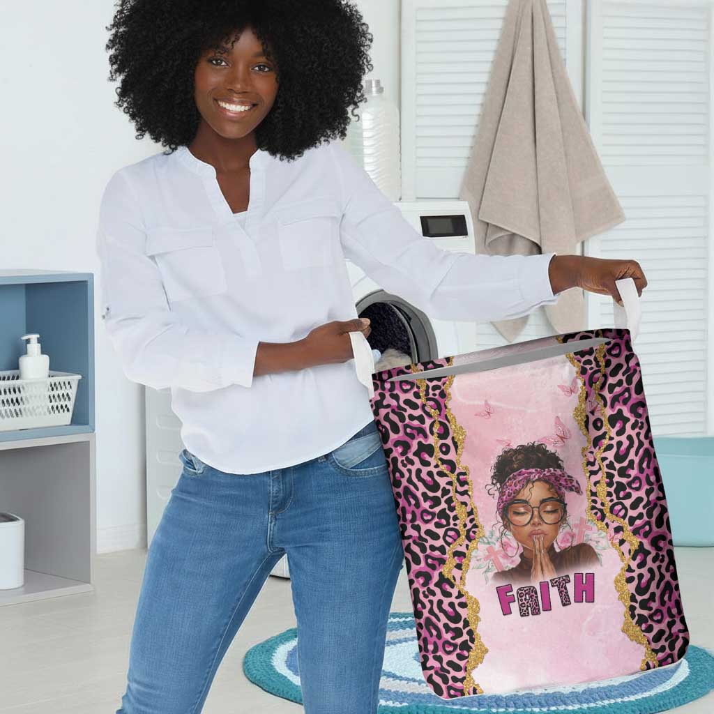 Black Her Story Laundry Basket Faith Pink Leopard - African Pride