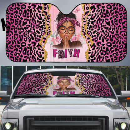 Black Her Story Auto Sun Shade Faith Pink Leopard - African Pride