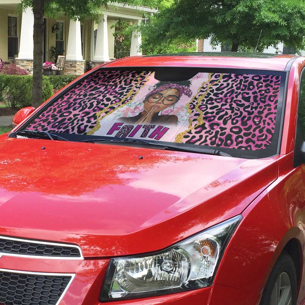 Black Her Story Auto Sun Shade Faith Pink Leopard - African Pride