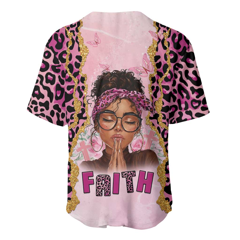 Black Her Story Baseball Jersey Faith Pink Leopard - African Pride