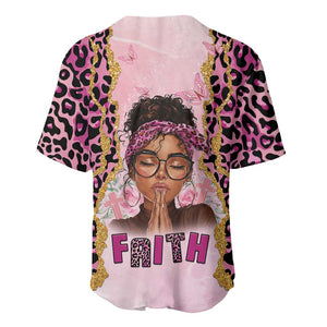 Black Her Story Baseball Jersey Faith Pink Leopard - African Pride