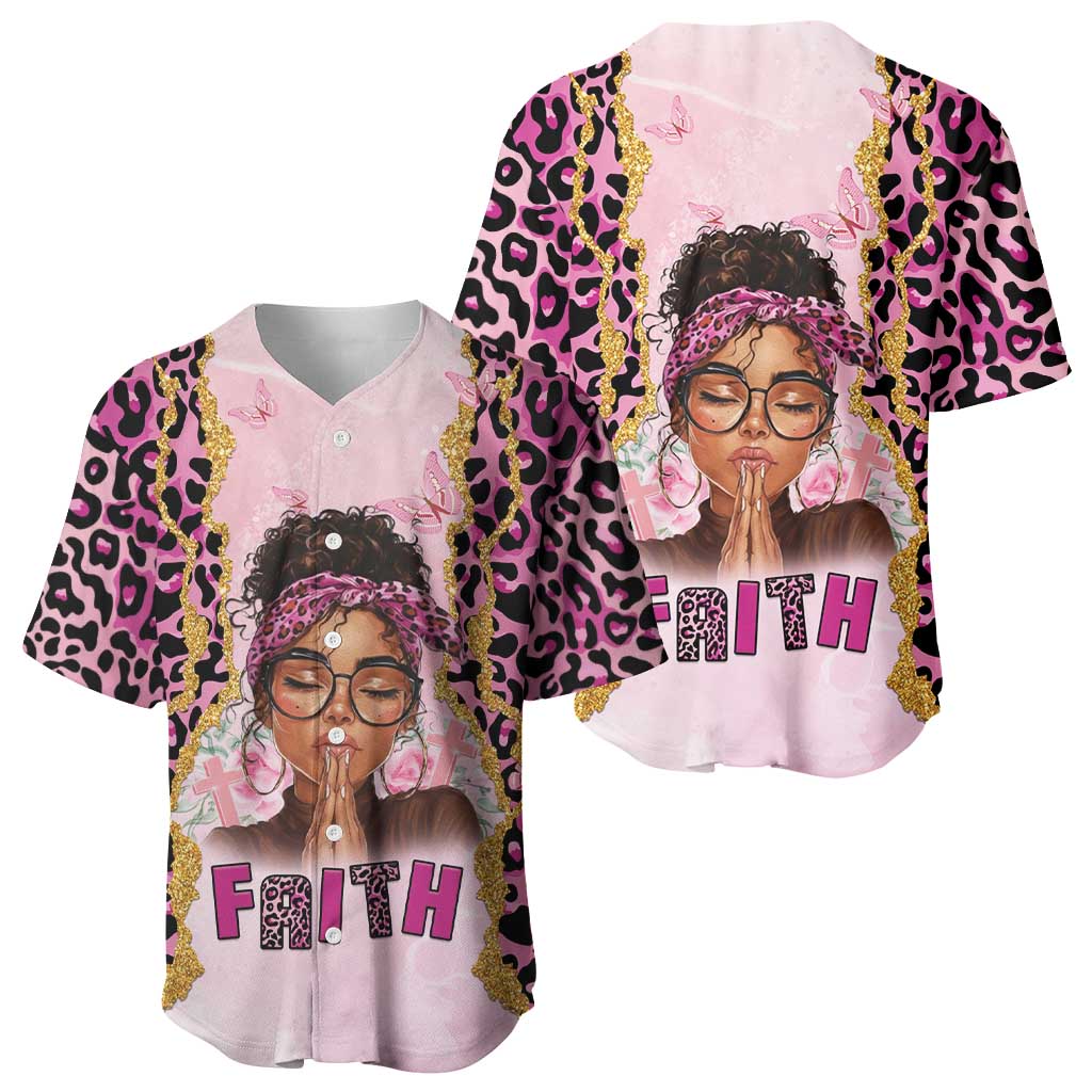 Black Her Story Baseball Jersey Faith Pink Leopard - African Pride