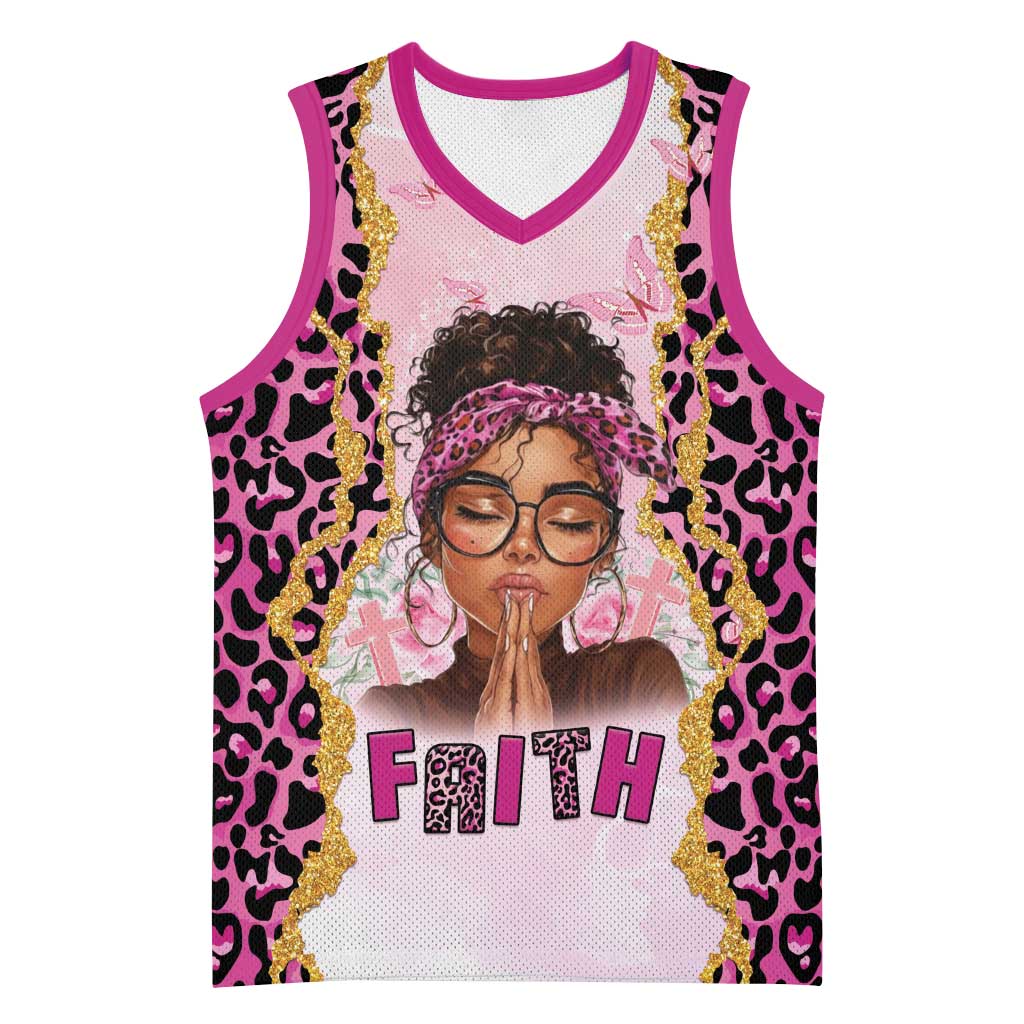 Black Her Story Basketball Jersey Faith Pink Leopard - African Pride