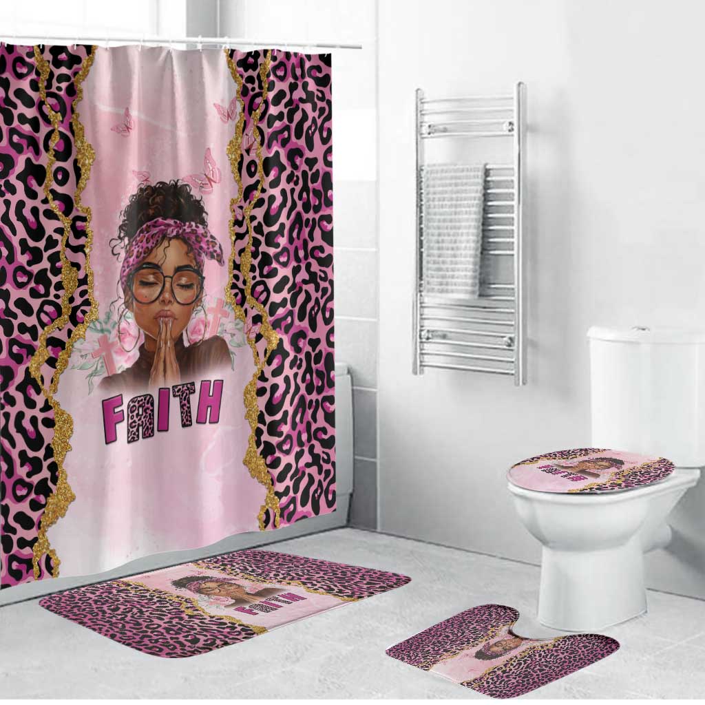 Black Her Story Bathroom Set Faith Pink Leopard - African Pride