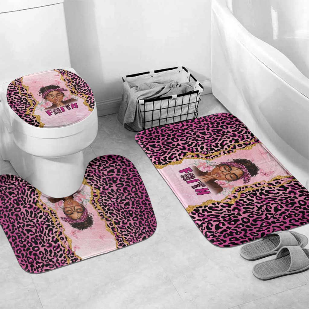 Black Her Story Bathroom Set Faith Pink Leopard - African Pride