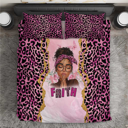 Black Her Story Bedding Set Faith Pink Leopard - African Pride