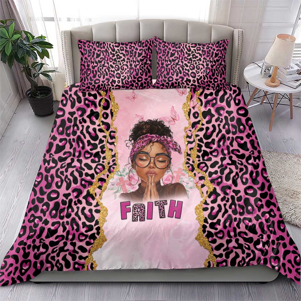 Black Her Story Bedding Set Faith Pink Leopard - African Pride
