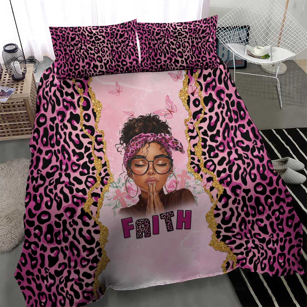 Black Her Story Bedding Set Faith Pink Leopard - African Pride