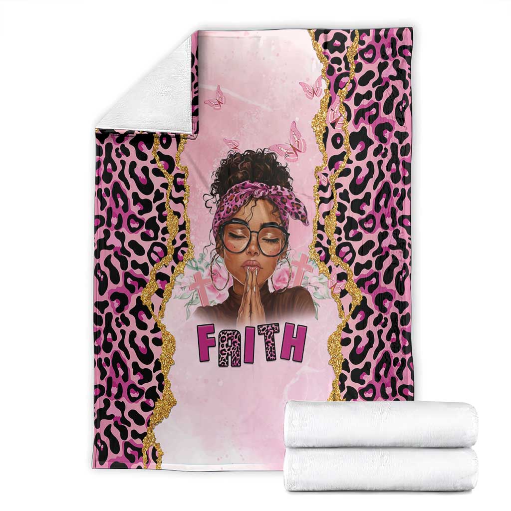 Black Her Story Blanket Faith Pink Leopard - African Pride