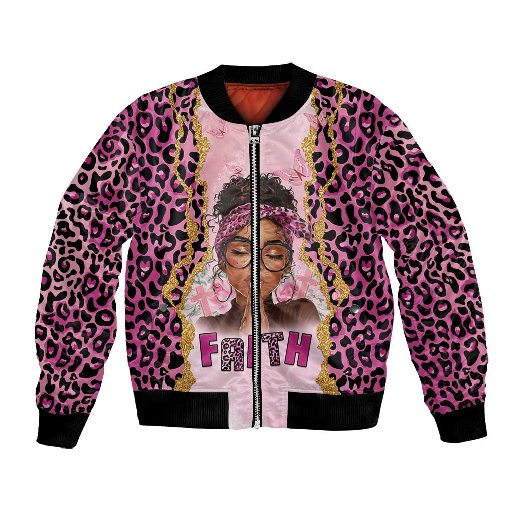 Black Her Story Bomber Jacket Faith Pink Leopard - African Pride