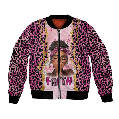 Black Her Story Bomber Jacket Faith Pink Leopard - African Pride