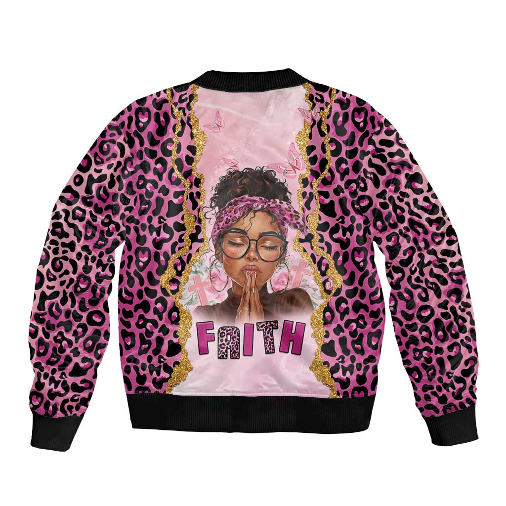 Black Her Story Bomber Jacket Faith Pink Leopard - African Pride