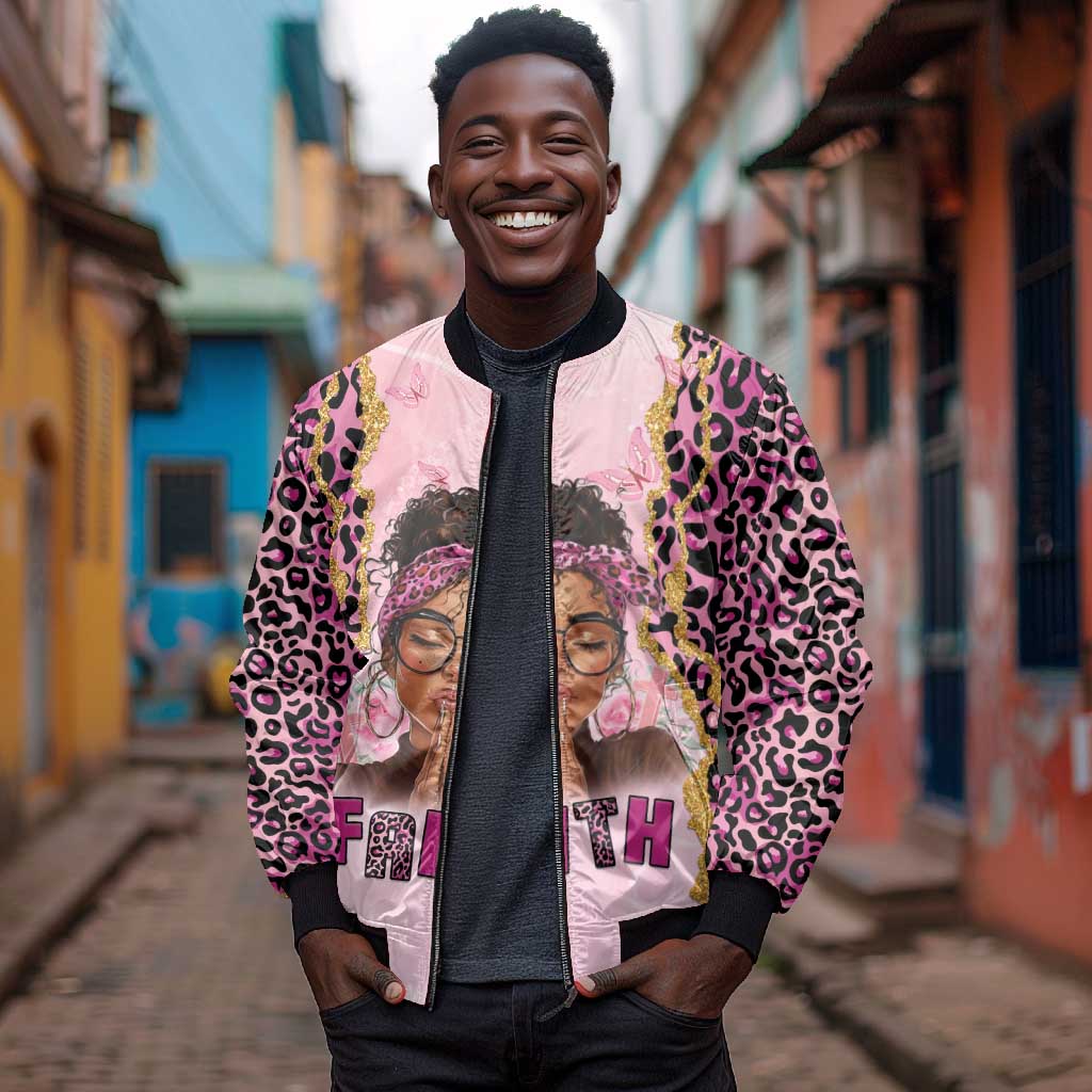 Black Her Story Bomber Jacket Faith Pink Leopard - African Pride