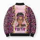 Black Her Story Bomber Puffer Jacket Faith Pink Leopard - African Pride