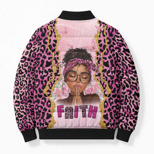 Black Her Story Bomber Puffer Jacket Faith Pink Leopard - African Pride