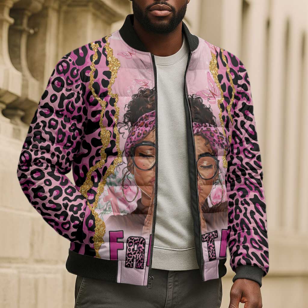 Black Her Story Bomber Puffer Jacket Faith Pink Leopard - African Pride