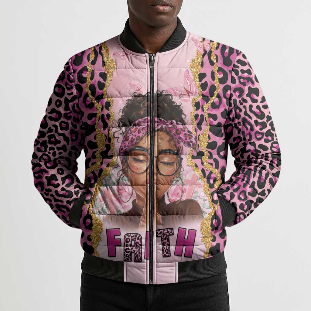 Black Her Story Bomber Puffer Jacket Faith Pink Leopard - African Pride