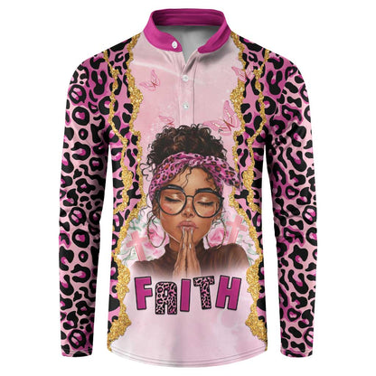 Black Her Story Button Sweatshirt Faith Pink Leopard
