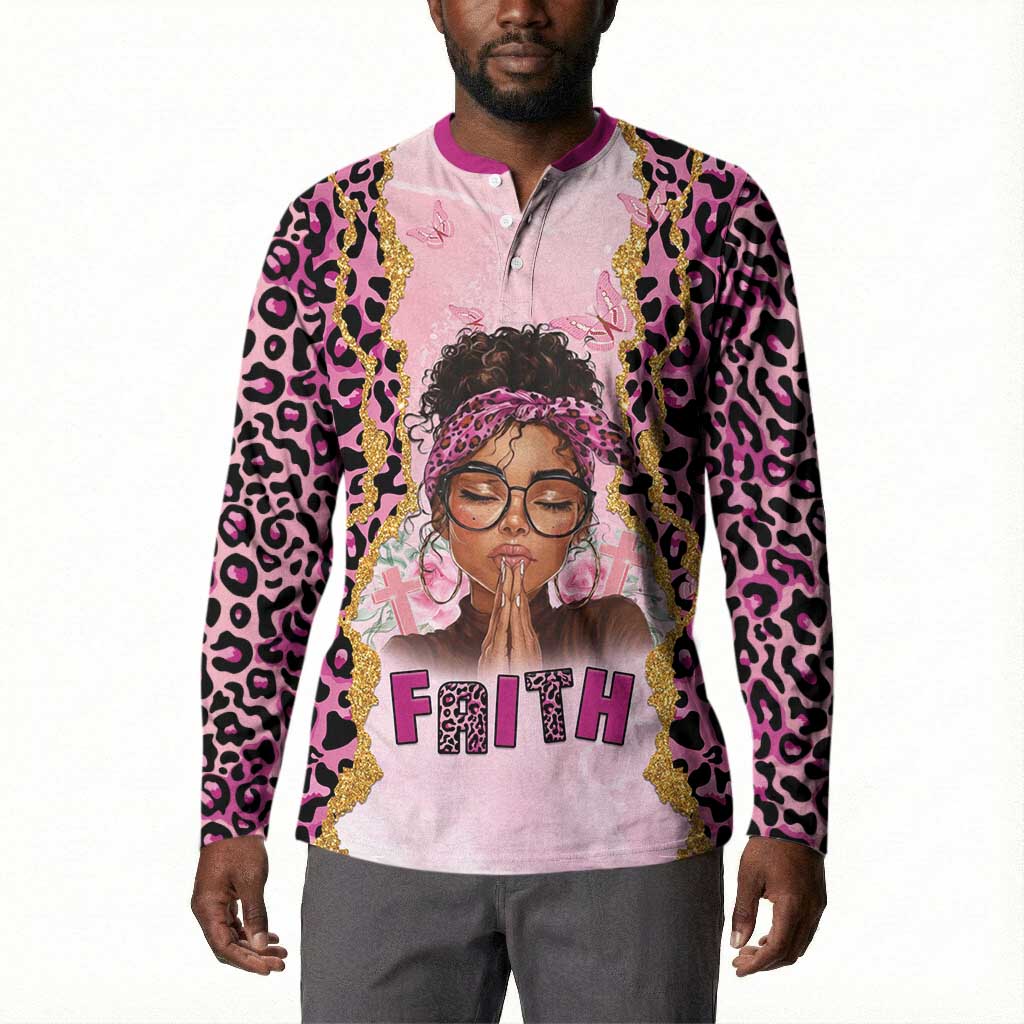 Black Her Story Button Sweatshirt Faith Pink Leopard