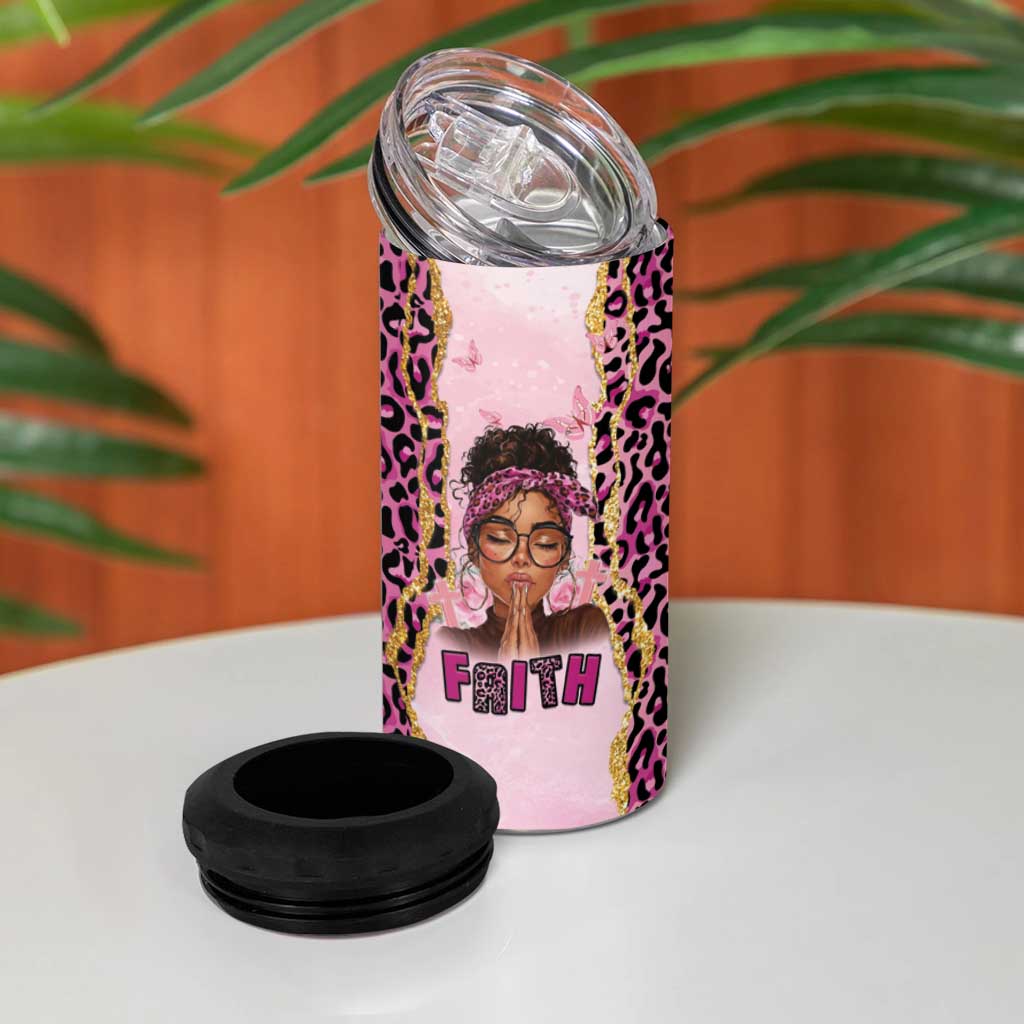 Black Her Story 4 in 1 Can Cooler Tumbler Faith Pink Leopard - African Pride