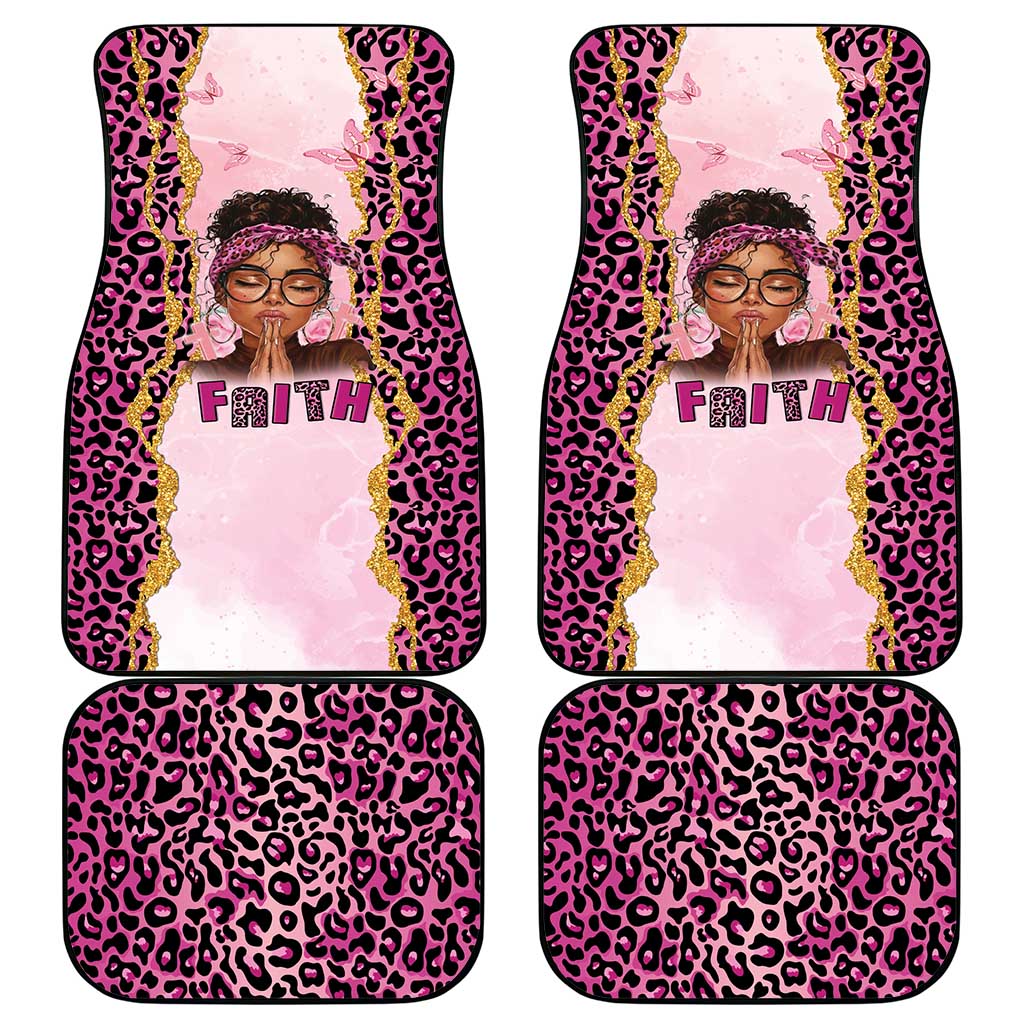 Black Her Story Car Mats Faith Pink Leopard - African Pride