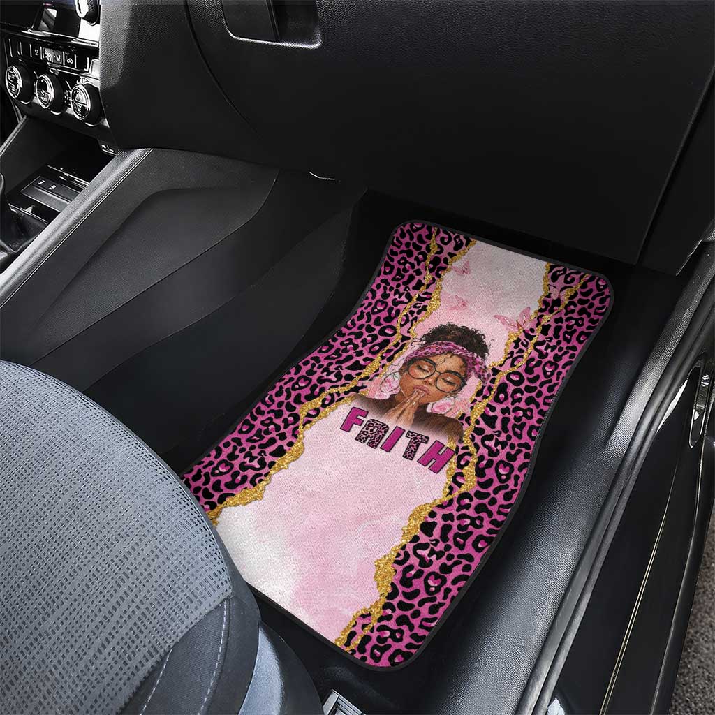 Black Her Story Car Mats Faith Pink Leopard - African Pride