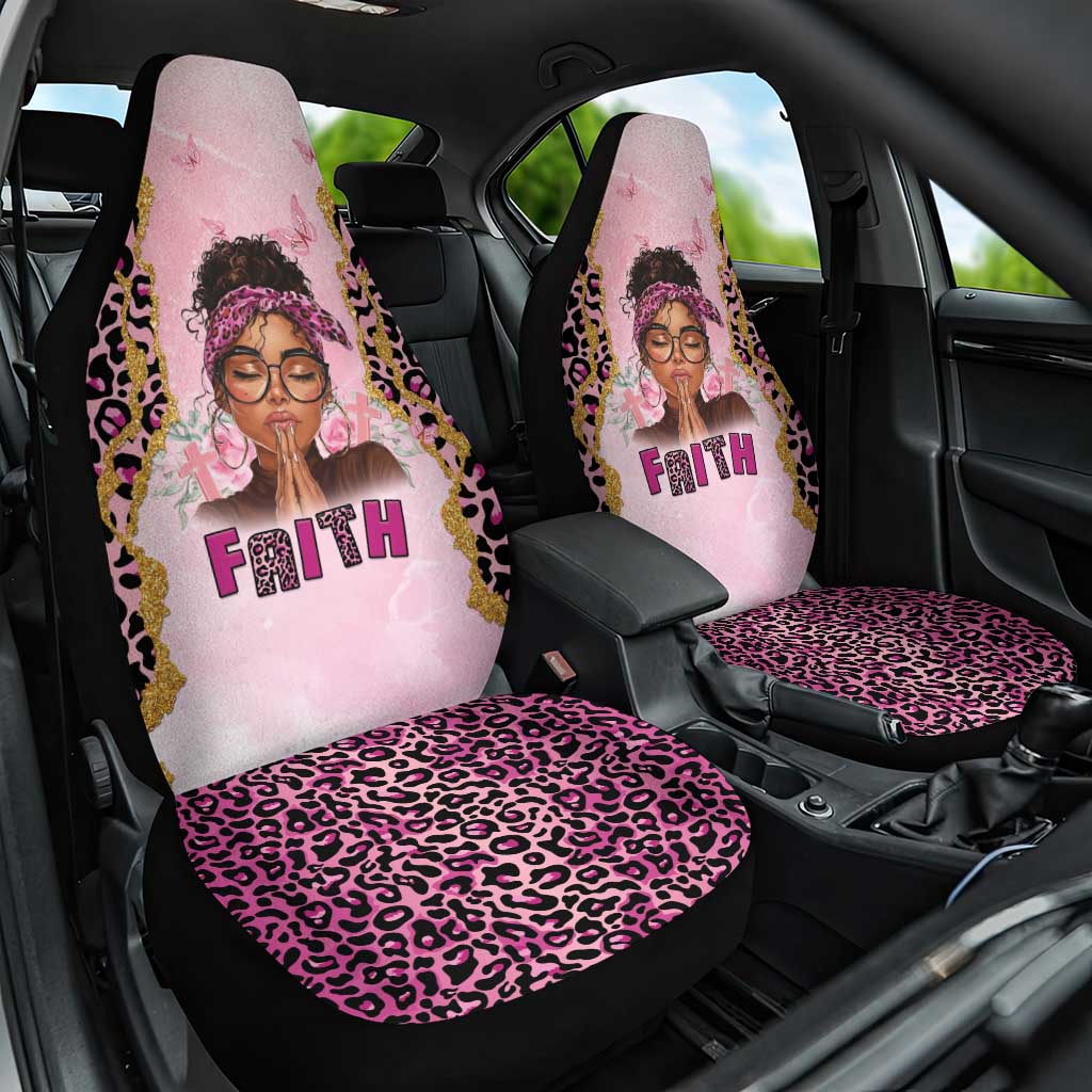 Black Her Story Car Seat Cover Faith Pink Leopard - African Pride