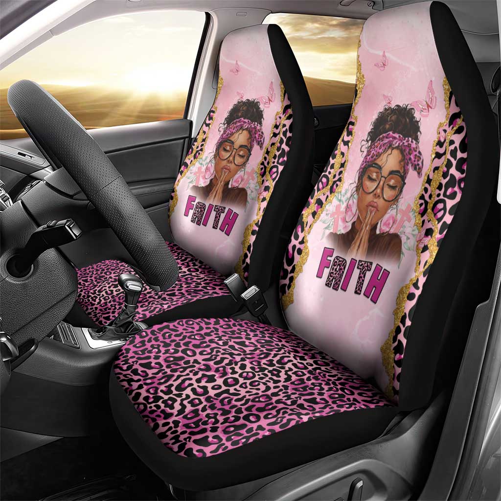 Black Her Story Car Seat Cover Faith Pink Leopard - African Pride