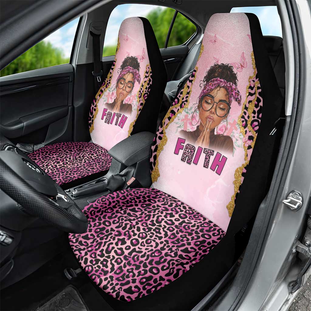 Black Her Story Car Seat Cover Faith Pink Leopard - African Pride