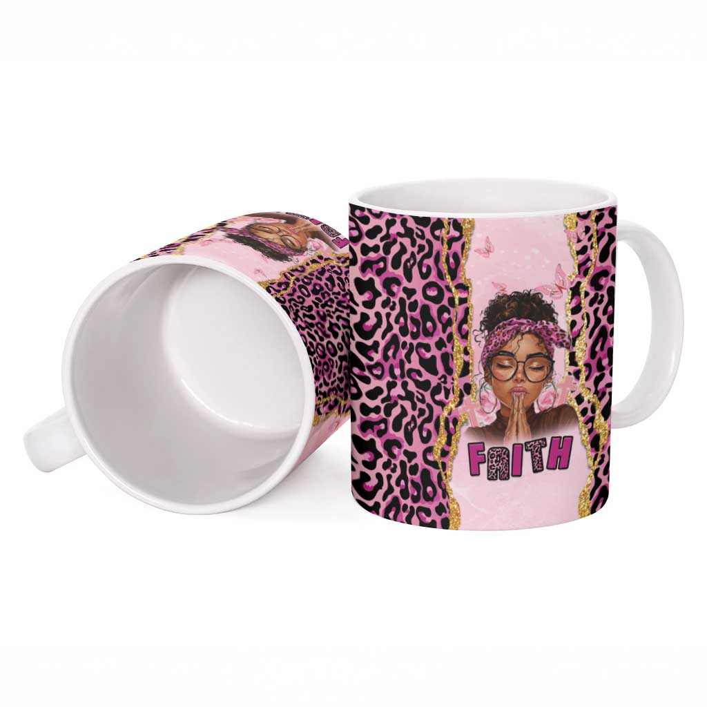 Black Her Story Ceramic Mug Faith Pink Leopard - African Pride