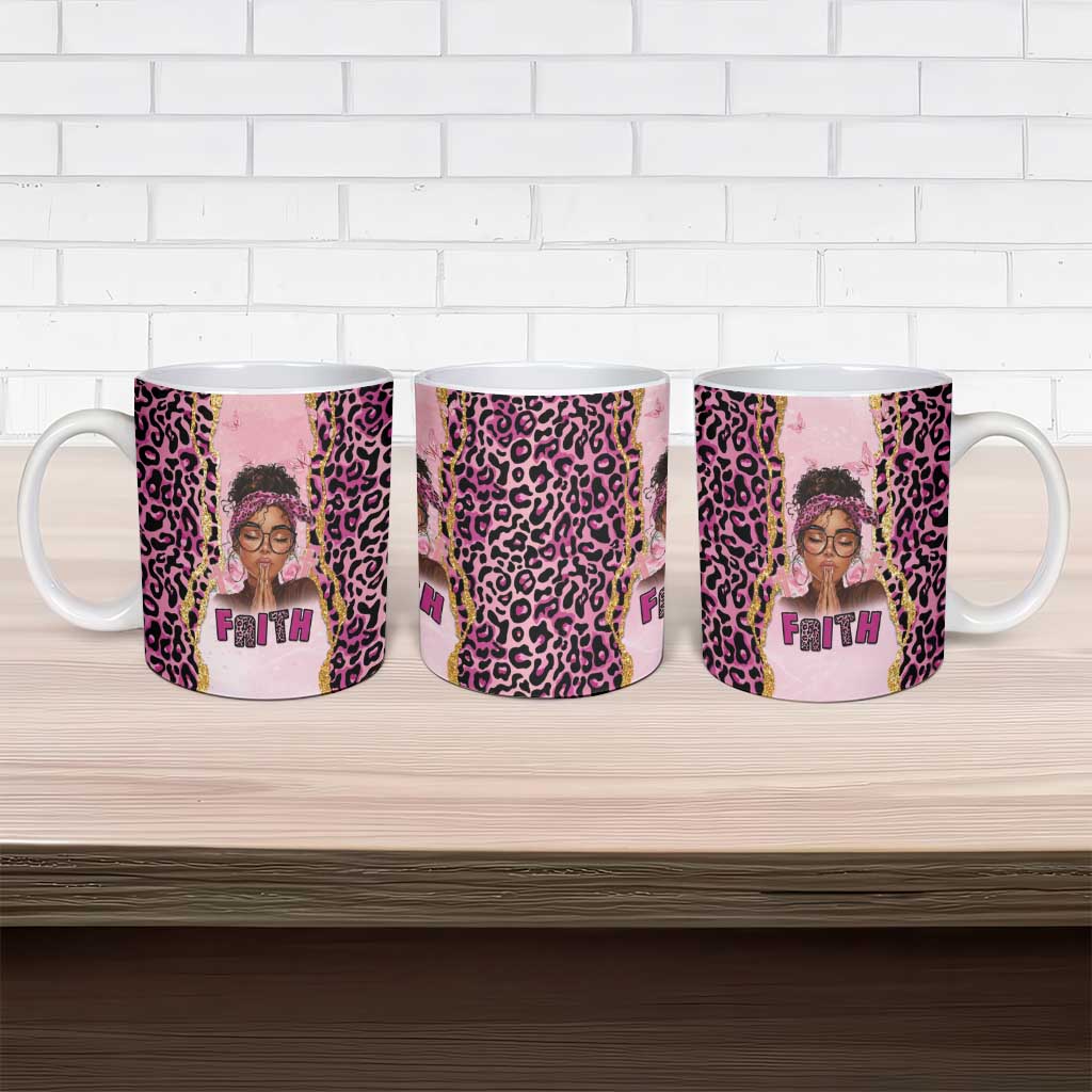 Black Her Story Ceramic Mug Faith Pink Leopard - African Pride