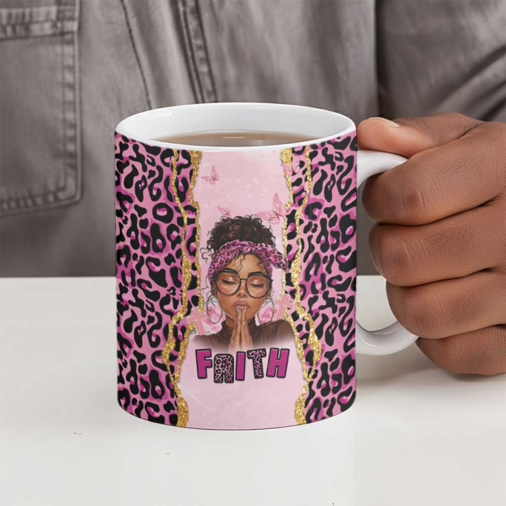 Black Her Story Ceramic Mug Faith Pink Leopard - African Pride