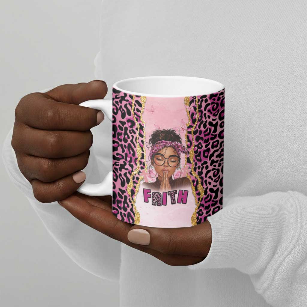 Black Her Story Ceramic Mug Faith Pink Leopard - African Pride