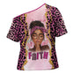 Black Her Story Cross Shoulder Shirt Faith Pink Leopard - African Pride