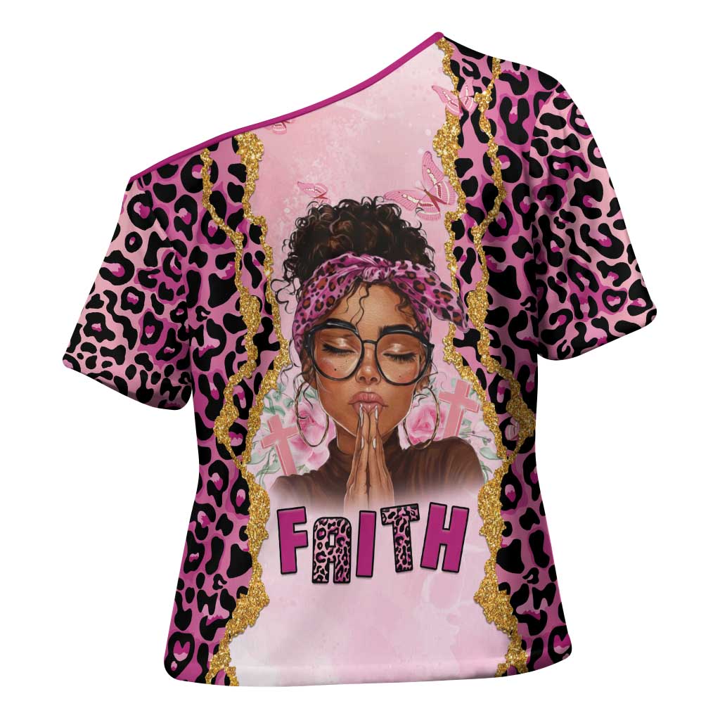 Black Her Story Cross Shoulder Shirt Faith Pink Leopard - African Pride