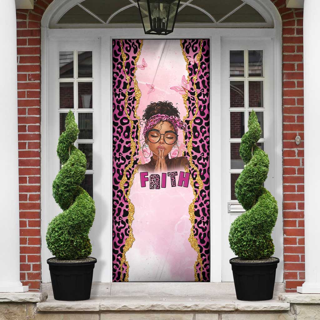 Black Her Story Door Cover Faith Pink Leopard - African Pride