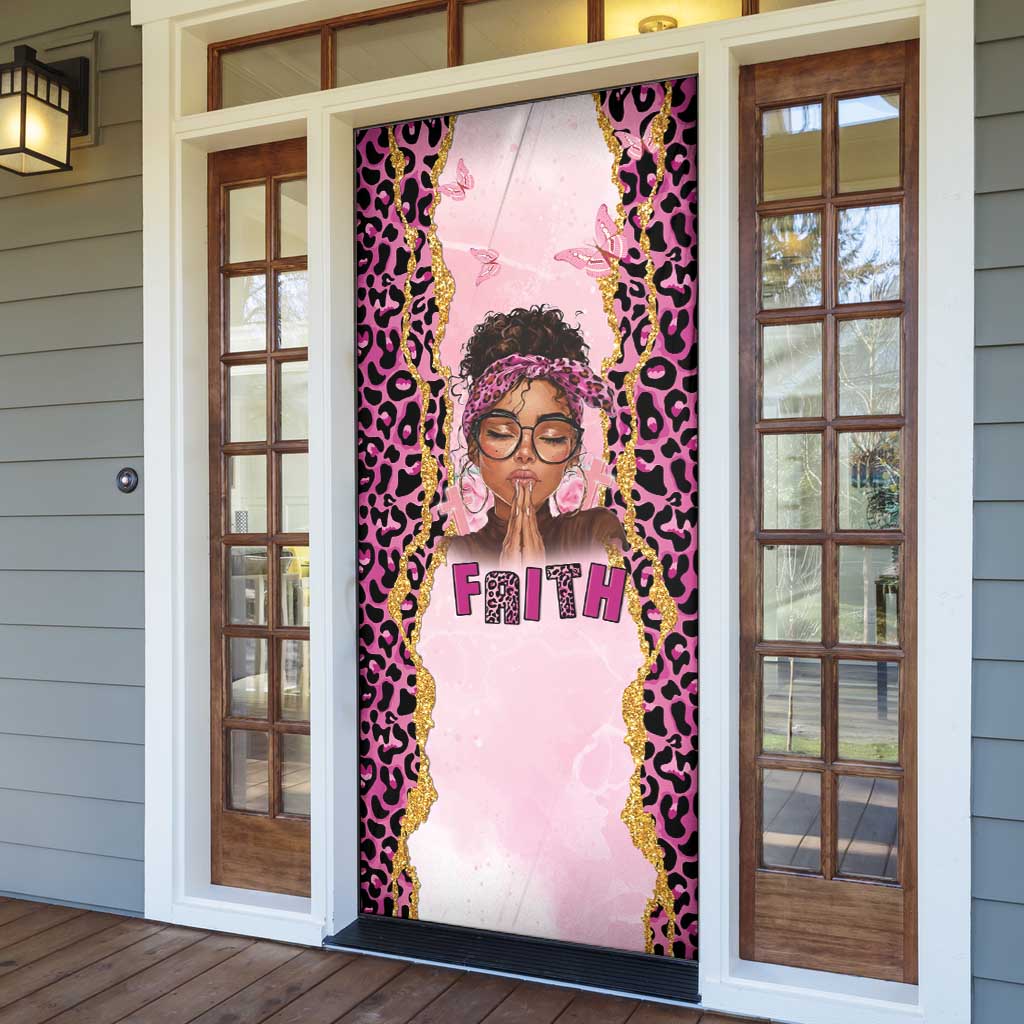 Black Her Story Door Cover Faith Pink Leopard - African Pride
