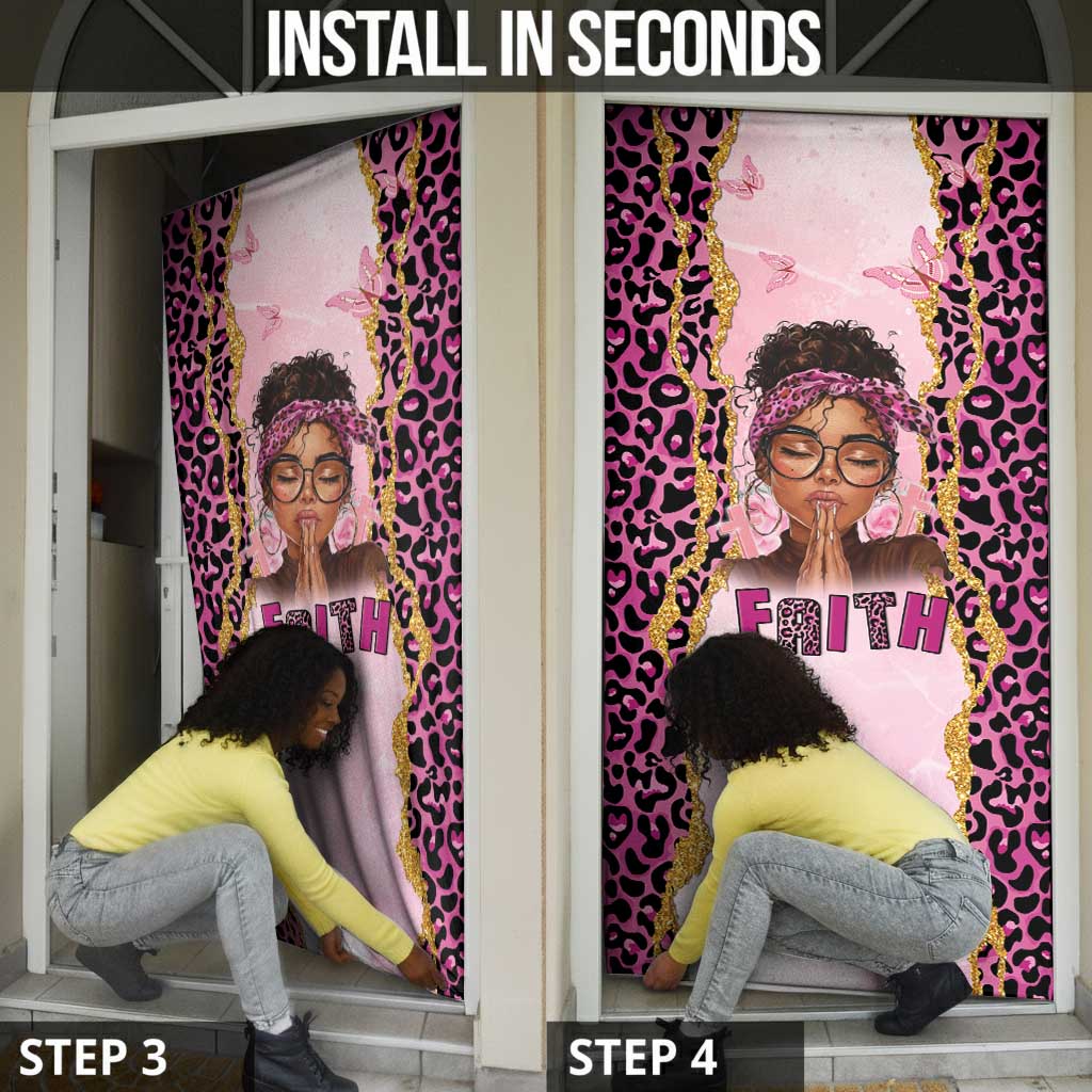 Black Her Story Door Cover Faith Pink Leopard - African Pride