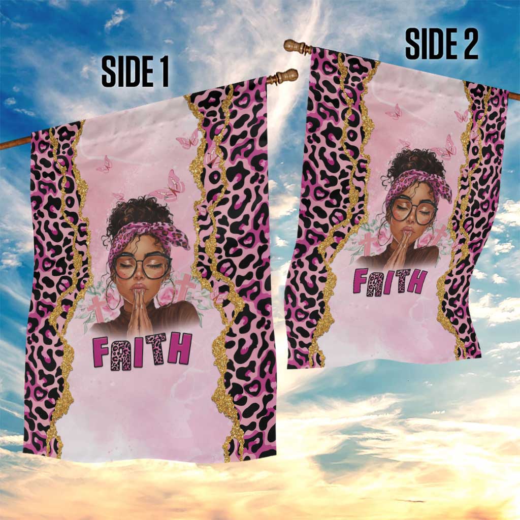 Black Her Story Garden Flag Faith Pink Leopard - African Pride