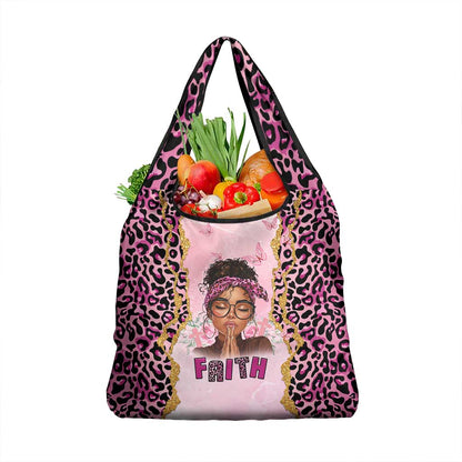 Black Her Story Grocery Bag Faith Pink Leopard - African Pride
