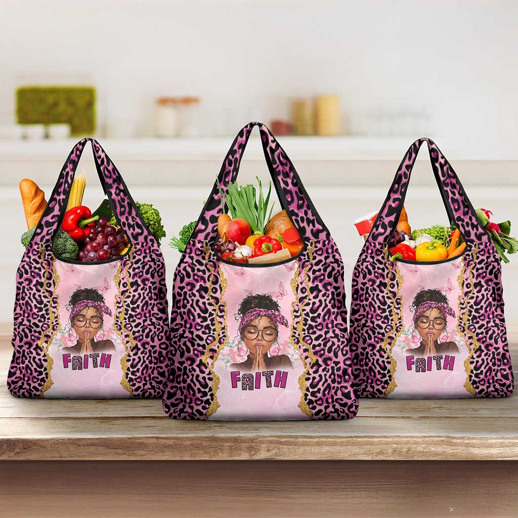 Black Her Story Grocery Bag Faith Pink Leopard - African Pride