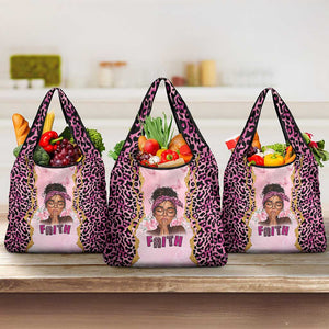 Black Her Story Grocery Bag Faith Pink Leopard - African Pride