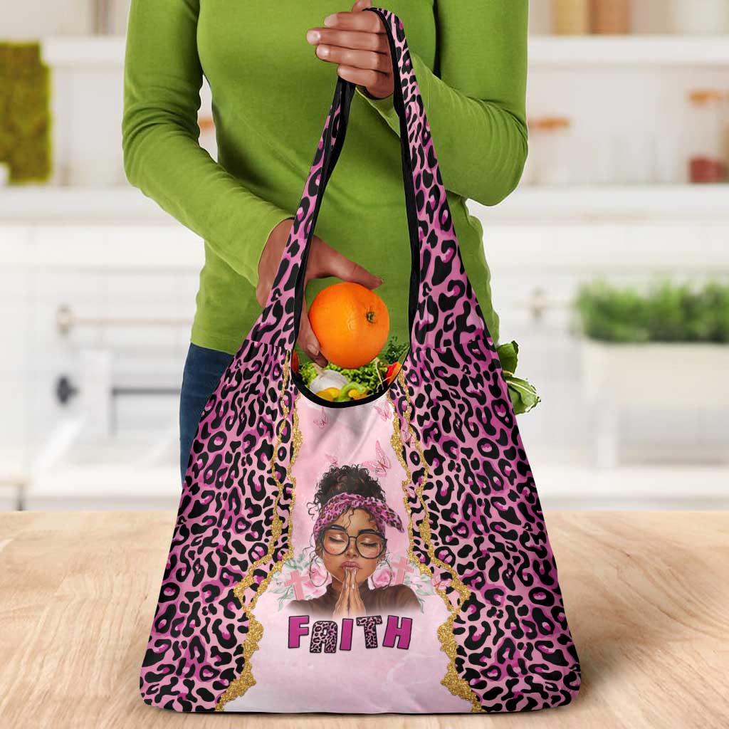 Black Her Story Grocery Bag Faith Pink Leopard - African Pride