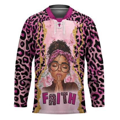 Black Her Story Hockey Jersey Faith Pink Leopard - African Pride