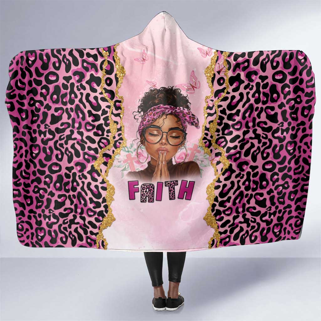 Black Her Story Hooded Blanket Faith Pink Leopard - African Pride