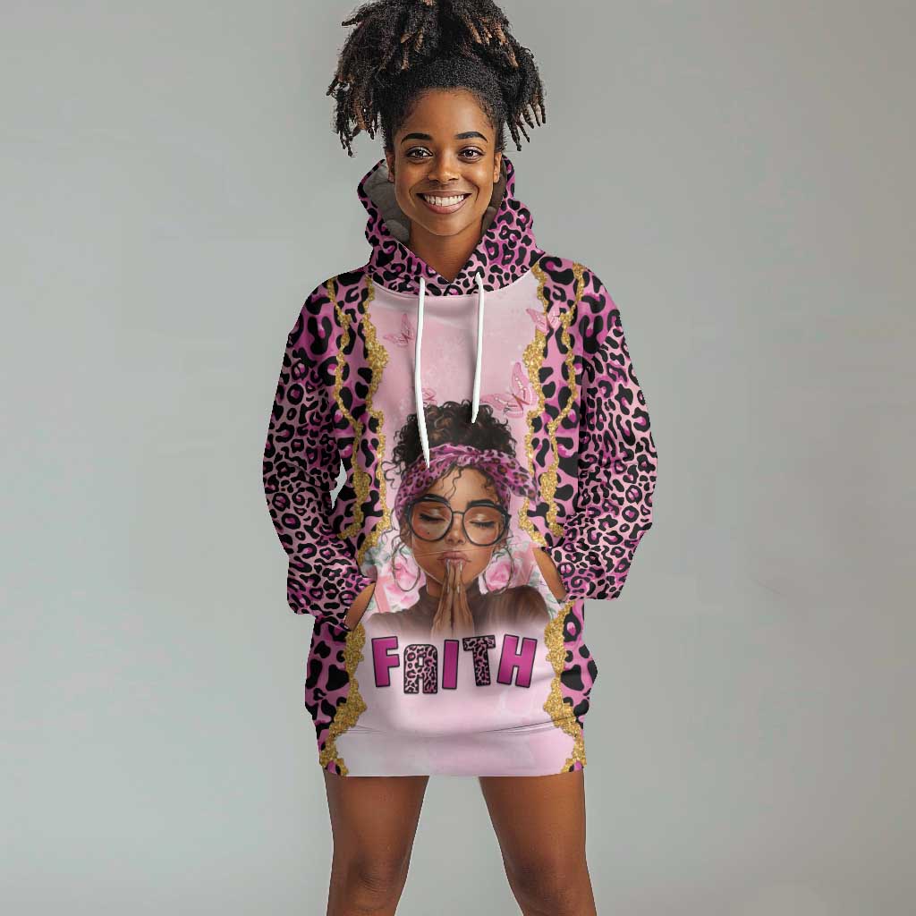 Black Her Story Hoodie Dress Faith Pink Leopard - African Pride