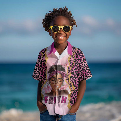 Black Her Story Kid Hawaiian Shirt Faith Pink Leopard - African Pride