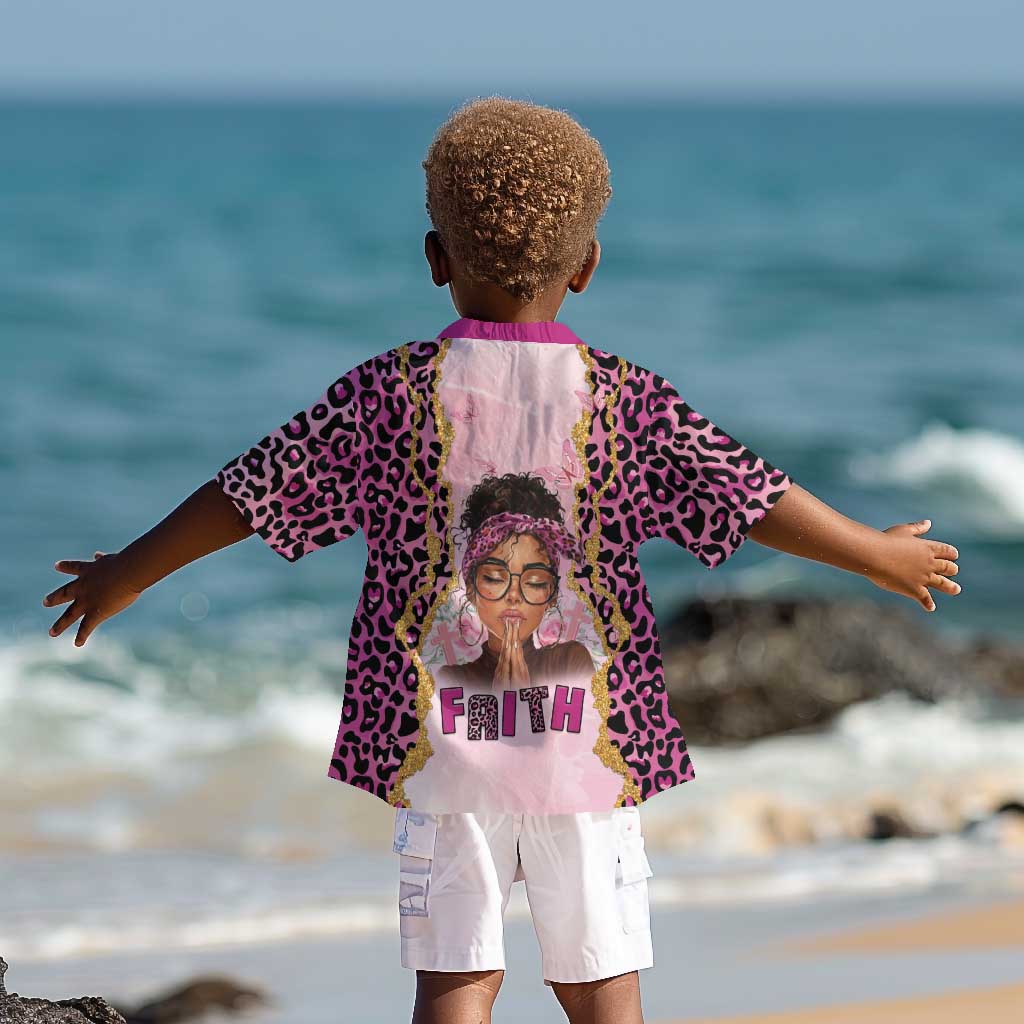 Black Her Story Kid Hawaiian Shirt Faith Pink Leopard - African Pride