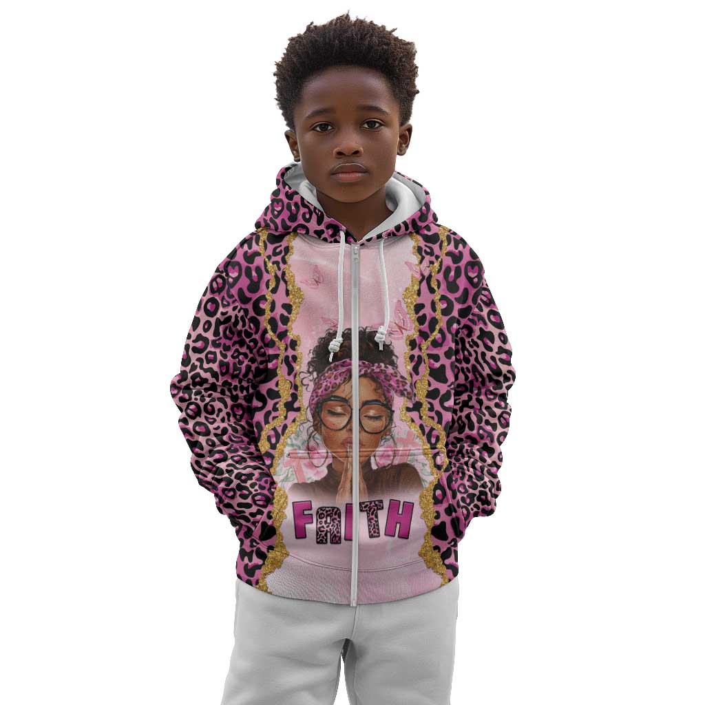 Black Her Story Kid Hoodie Faith Pink Leopard - African Pride